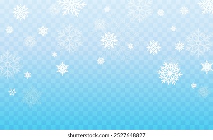 Stock vector illustration falling snow. Snowflakes, snowfall. Transparent background. Fall of snow.