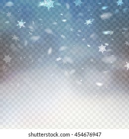 Stock vector illustration falling snow. Snowflakes, snowfall. Transparent background. Fall of snow. Flake of snow. EPS 10