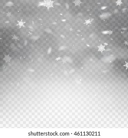 Stock Vector Illustration Falling Snow. Snowflakes, Snowfall. Transparent Background. Fall Of Snow. EPS 10