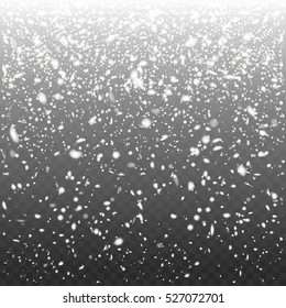 Stock vector illustration falling snow, snowfall isolated on a transparent background. Snowflakes, snowfall. Transparent background. Fall of snow, blizzard, snowstorm, snow. EPS 10