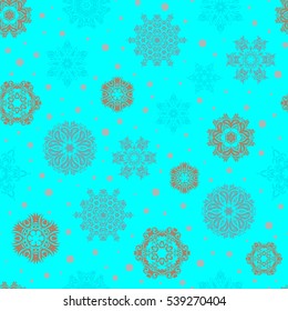 Stock vector illustration falling snow. Snowflakes, snowfall, stylized snow on blue background. Design.