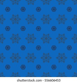 Stock vector illustration falling snow. Snowflakes, snowfall, stylized snow on blue background. Design.