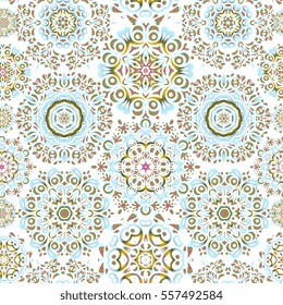 Stock vector illustration falling snow. Snowflakes, snowfall in yellow, violet and neutral colors on a white background. Design.