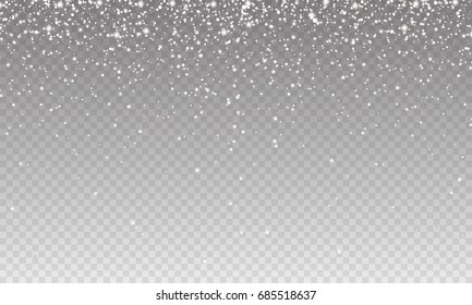 Stock vector illustration falling snow, many small snowflakes Isolated on a transparent checkered background. Snowfall, snowflakes, blizzard, snowstorm. EPS 10