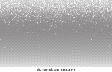 Stock vector illustration falling snow, many small snowflakes Isolated on a transparent checkered background. Snowfall, snowflakes, blizzard, snowstorm. EPS 10