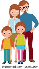 Stock vector illustration of a family portrait of parents and their children, son and daughter