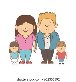 Stock vector illustration of a family portrait of parents and their children, son and daughter