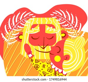Stock vector illustration to father's day. Little daughter hugs big strong father. Emotion of trust and care. Happy Fathers Day greeting card for posters, flyers, invitations, prints, social media.