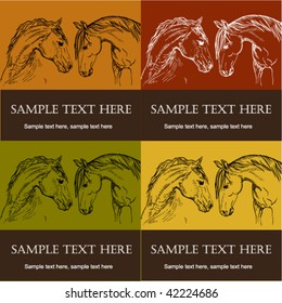 Stock vector illustration four decorative invitation cards with horses