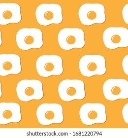 Stock vector illustration with fried eggs on a yellow background seamless pattern background. Concept cooking at home