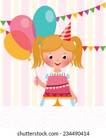 Stock vector illustration of a girl celebrating her birthday