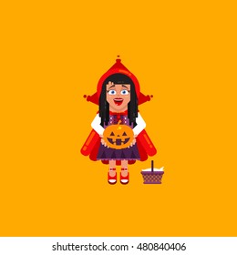 Stock vector illustration a girl in costume Little Red Riding Hood character for halloween in a flat style