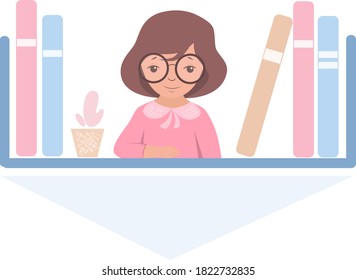 Stock vector illustration of a girl near the bookshelf