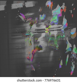 Stock vector illustration. Glitch style computer screen error templates. Digital pixel noise abstract design. Futuristic design background. Television signal fail. Data decay. Technical problem. EPS10