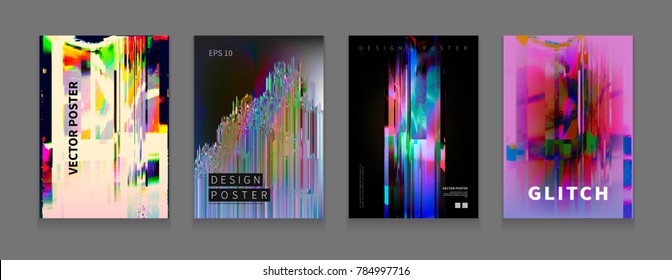 Stock vector illustration Glitch style computer screen error templates. Digital pixel noise abstract design. Templates for placards, banners, flyers, presentations and reports. Minimal design. EPS10