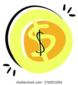 Stock vector illustration of gold coin with a dollar sign. Seo icon,  digital marketing, management, seo. Planning budget icon. Infographic flat simple yellow orange money isolated on white background