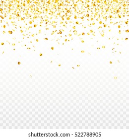 Stock vector illustration gold confetti isolated on a transparent background. Many small shiny gold circles. EPS 10