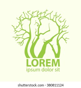 stock vector illustration green elephant and trees logo icon