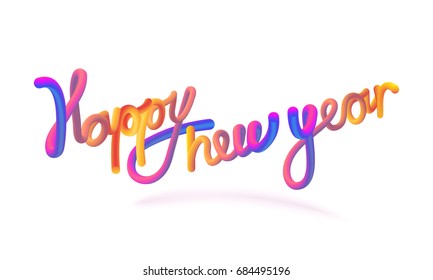 Stock vector illustration Happy New Year font with letters. Glossy orange paint letters. 3D-style render of bubble font with glint. Happy New Year Isolated on a white background. EPS10