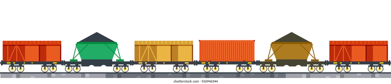 Stock vector Illustration header title  rail transport website. Flat style design  infographic train container railway transportation logistic traffic goods cargo. Banner footer site background image