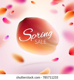 Stock vector illustration Hello, Hi Spring SALE. Realistic falling petals of a Tulip, flowers isolated. Templates for placards, banners, flyers, presentations, reports. Spring discounts. EPS10