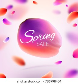 Stock vector illustration Hello, Hi Spring SALE. Realistic falling petals of a Tulip, flowers isolated. Templates for placards, banners, flyers, presentations, reports. Spring discounts. EPS10