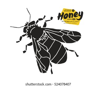 Stock vector illustration of honey bee. Print on white background