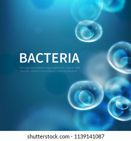 Stock vector illustration horizontal blue background with realistic viruses microorganisms. Pandemic disease screensaver medical bacterium Templates for placard banner flyer presentation report EPS10