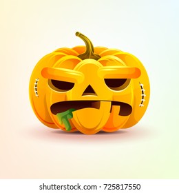 Stock vector illustration horrible cartoon Jack-o-lantern, terrible facial expression autumn pumpkin with evil emotion, emoji, sticker for celebrating Day of all Saints, Happy Halloween in flat style