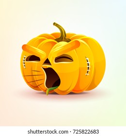 Stock vector illustration horrible cartoon Jack-o-lantern, terrible facial expression pumpkin, yelling scream smiley emotion, emoji, sticker for celebrating Day all Saints, Happy Halloween flat style