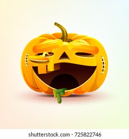 Stock vector illustration horrible cartoon Jack-o-lantern, terrible facial expression smiley pumpkin with laughing emotion, emoji sticker for celebrating Day all Saints, Happy Halloween in flat style
