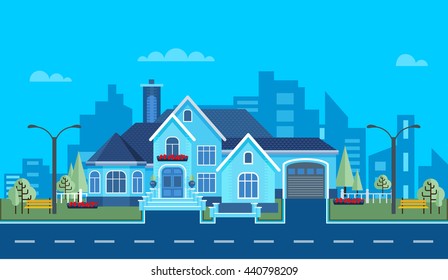Stock vector illustration house, architecture cottage, Vacation home, facade, in flat style for info graphic, website, games, motion design, video