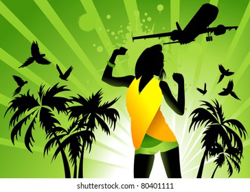 Stock Vector Illustration:; Vector image of surprised girl in an beach;