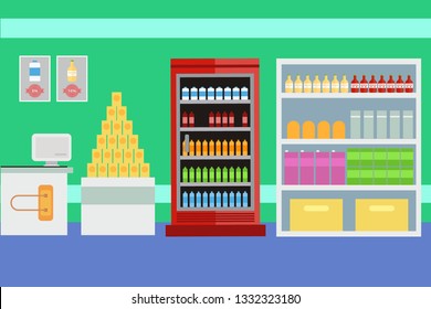 Stock vector illustration the interior of supermarket, cashier showcase, grocery, deli in flat style , website , shop, store , EPS10