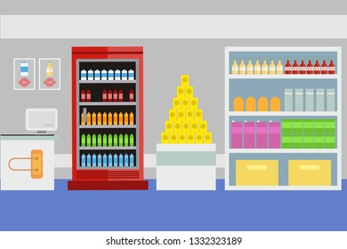 Stock vector illustration the interior of supermarket, cashier showcase, grocery, deli in flat style , website , shop, store , EPS10