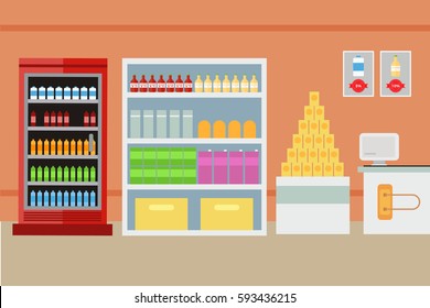 Stock vector illustration the interior of supermarket, cashier showcase, grocery, deli in flat style , website , shop, store , EPS10