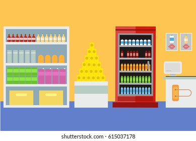 Stock vector illustration the interior of supermarket, cashier showcase, grocery, deli in flat style , website , shop, store , EPS10