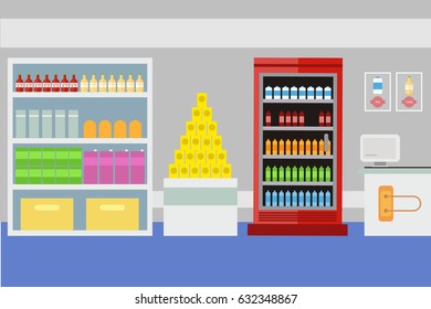 Stock vector illustration the interior of supermarket, cashier showcase, grocery, deli in flat style , website , shop, store , EPS10