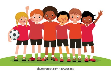 Stock Vector Illustration International Group Kids Soccer Team On A White Background