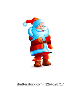 Stock vector illustration isolated character santa claus stand three-quarter view arms folded on chest displeased angry sticker emoji happy new year merry christmas mascot design white background