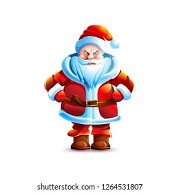 Stock vector illustration isolated character santa claus angry unhappy displeased sticker emoji hello congratulations happy new year merry christmas mascot design element white background