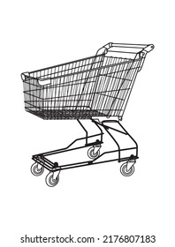 Stock vector illustration isolated on white background. shopping cart outline drawing