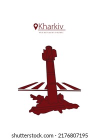 Ilustración vectorial de existencias aislada en el fondo blanco. Ciudades de Ucrania que sufrieron como resultado de la agresión del ejército ruso. Kharkiv.Cohetes rusos que cayeron cerca de un paso peatonal