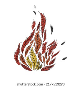 Stock vector illustration isolated on white background.spikelets of wheat form a form of fire.
Wheat fields are burning in Ukraine due to attacks by the Russian army, which could lead to famine