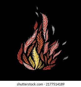 Stock vector illustration isolated on black background.spikelets of wheat form a form of fire.
Wheat fields are burning in Ukraine due to attacks by the Russian army, which could lead to famine