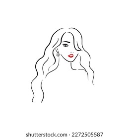 Stock vector illustration isolated on white background.Jewelry logo symbol design with beautiful woman portrait.