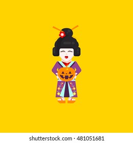Stock vector illustration a Japanese geisha character for halloween in a flat style