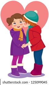 Stock Vector illustration of kissing children on Valentine's Day