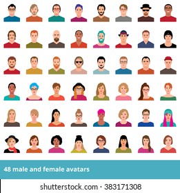 Stock vector illustration large set of vector avatars various male and female in a flat style icons