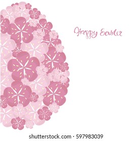Stock vector illustration lettering Happy Easter, doodle flowers pink egg